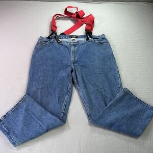VINTAGE Red Head Jeans Mens 46x30 Blue Denim Bootcut With Suspenders